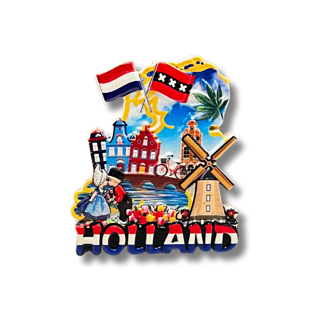 Dit is een uniek en betaalbaar cadeau voor iedereen die van Holland houdt! Deze magneet is in vorm van een rechthoek met allerlei iconische Nederlandse voorwerpen (zoals een molen, klomp en tulpen) en is daarom een perfecte aandenken of cadeau voor familie, vrienden of kennissen. De magneet is ook uitdeelbaar, dus je kunt er meerdere meenemen!