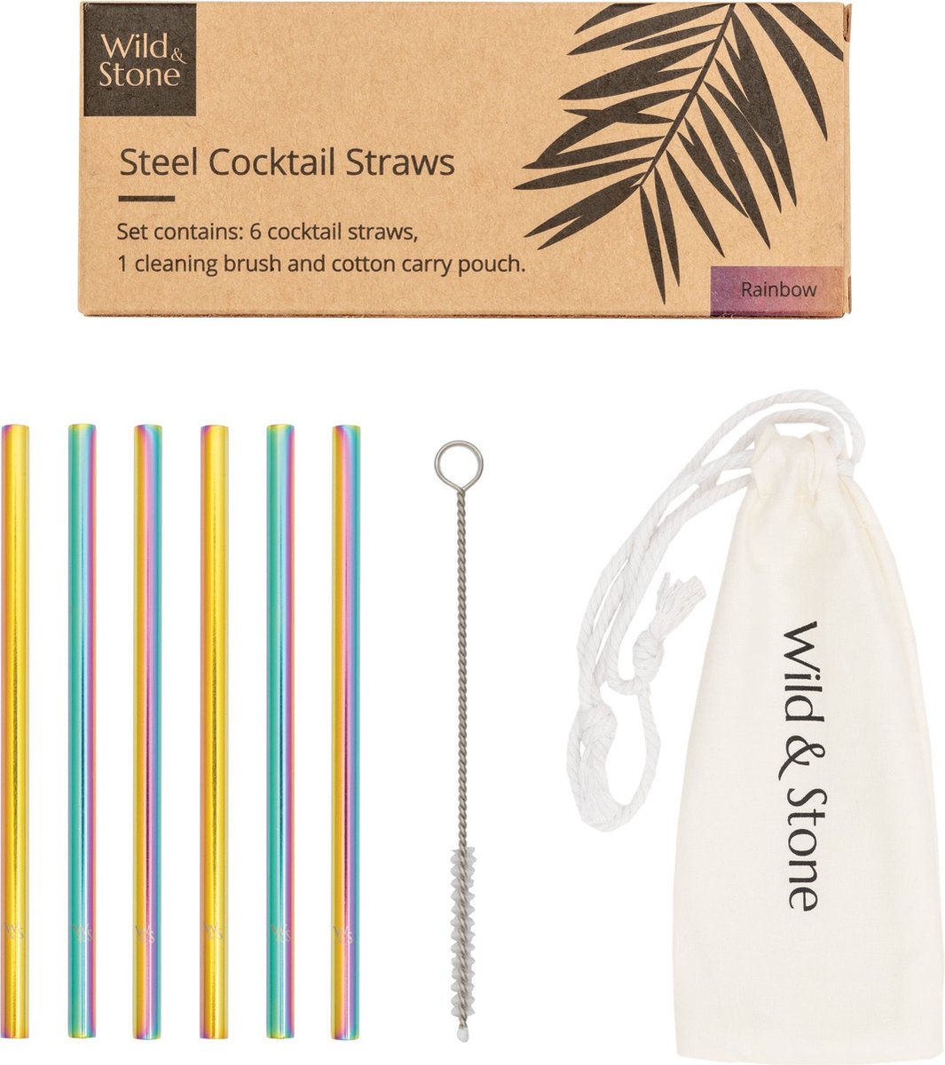 wild and stone rietjes rainbow cocktail glazen bewaarzak schoonmaakborstel duurzaam organic herbruikbaar goed voor natuur goedkoop