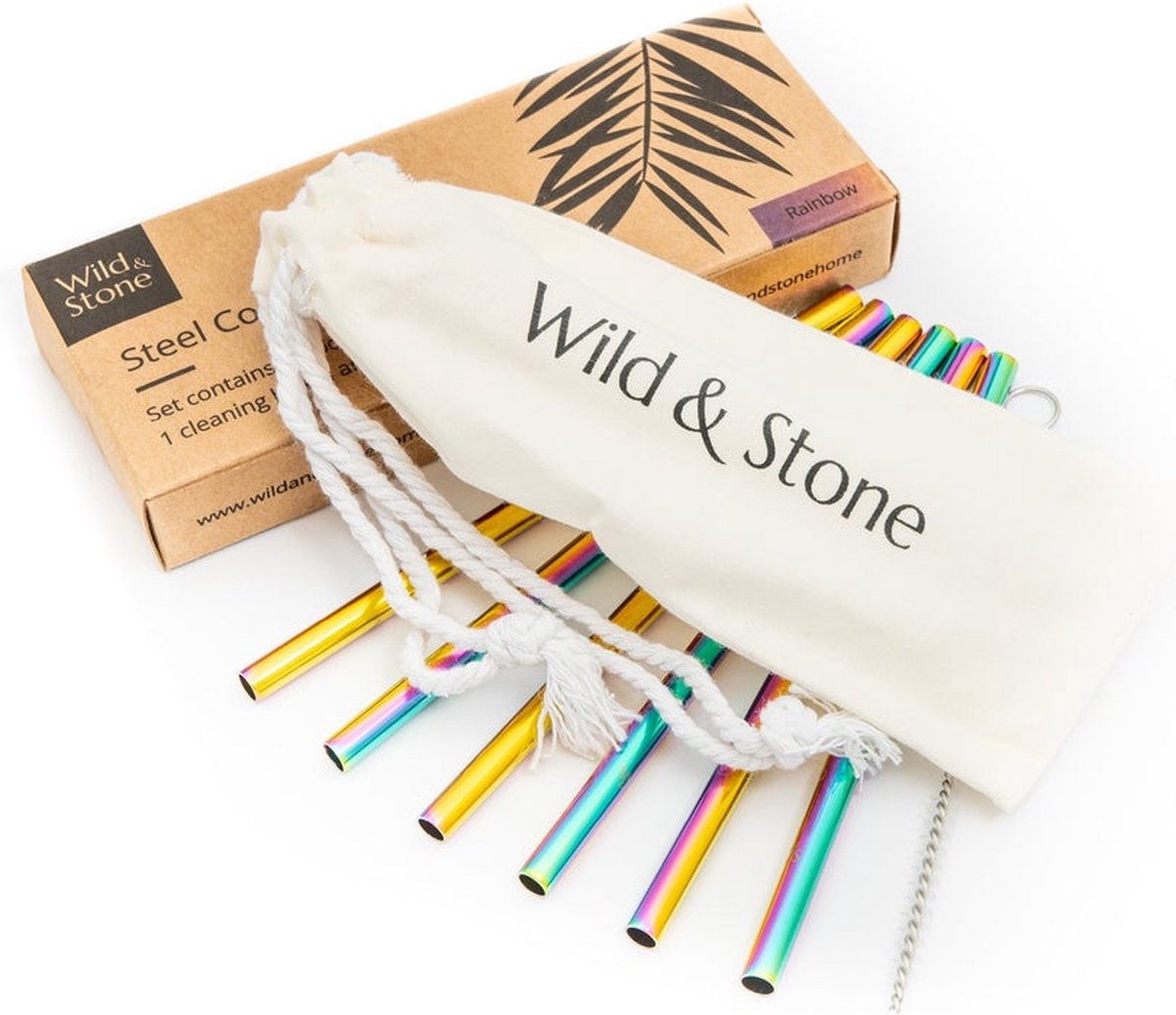 wild and stone rietjes rainbow cocktail glazen bewaarzak schoonmaakborstel duurzaam organic herbruikbaar goed voor natuur