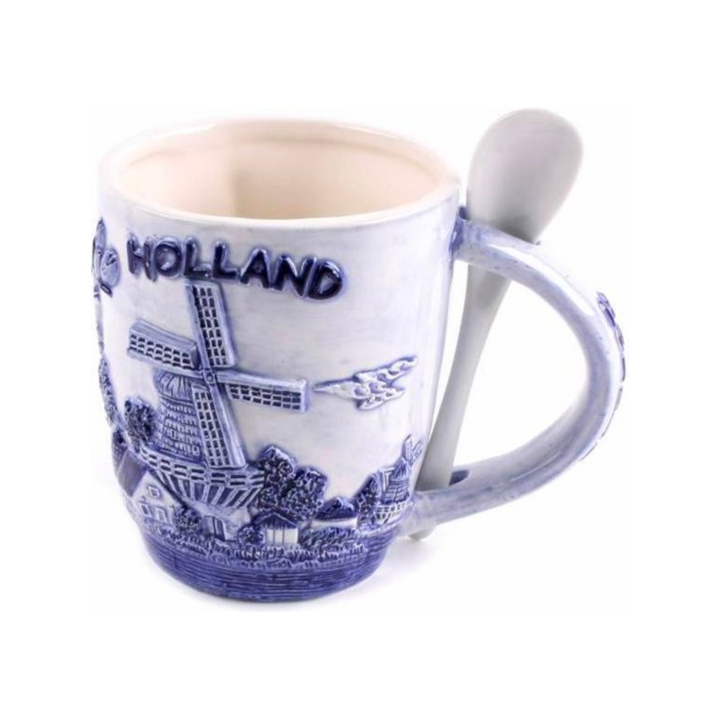 Deze Delfts Blauwe mok met lepel is het perfecte cadeau voor een echte koffie- of theeleut! De mok is handbeschilderd met een traditioneel Nederlands motief van molens en Delfts Blauw. De lepel is ook van Delfts blauw aardewerk en heeft een elegant en simpel design. Dit cadeau is uniek en zal zeker in de smaak vallen bij iemand die van koffie of thee houdt.