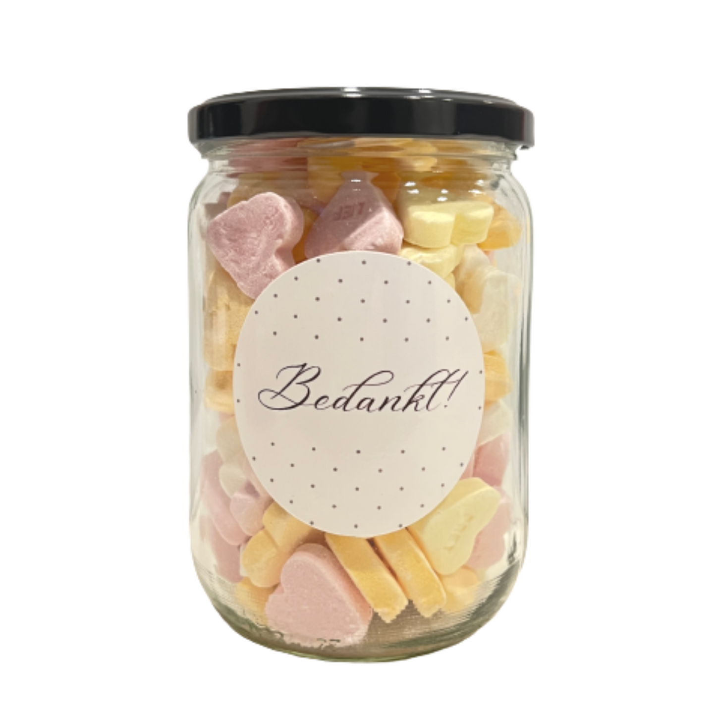 bedankt snoeppot bedrijfscadeau altijd goed cadeau bedrijven kado harten snoepgoed hartjes snoepjes creatief klein goedkoop cadeau