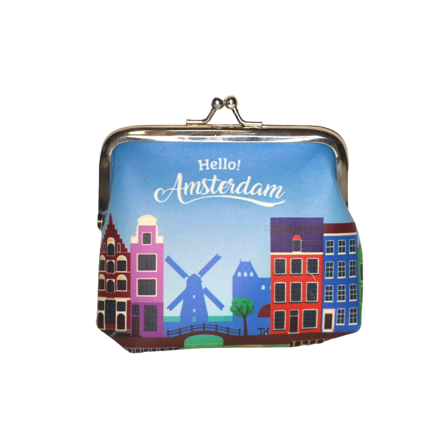 Zoek je een origineel cadeau of souvenir uit Nederland? Kijk dan eens naar deze knipportemonnee met een design van een klassiek Amsterdamse grachtenpand. De portemonnee is ook erg praktisch, want je kunt er gemakkelijk pasjes, geld en andere kleine spullen in bewaren.