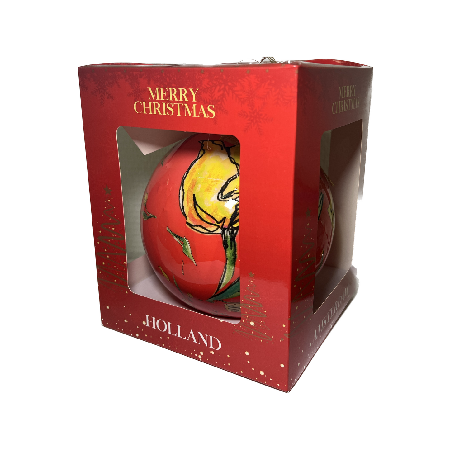 grote kerstbal XL holland met tulpen roze kerst ornament kerstversiering gift box cadeau amsterdam nederland souvenir toerist kerstmis mooi kado
