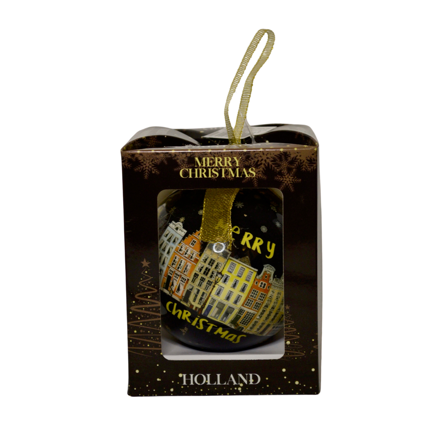 Trek je kerstboom uit de kast en versier je kerstboom met alleen de mooiste kerstballen. Deze zwarte bal past perfect in combinatie met andere kleuren. Een erg mooie bal met "Amsterdam Holland" erop geprint. Rondom de hele kerstbal zijn de iconische Amsterdamse grachten te vinden. En als kers op de taart staat "Merry Christmas" ook op de bal geschreven.