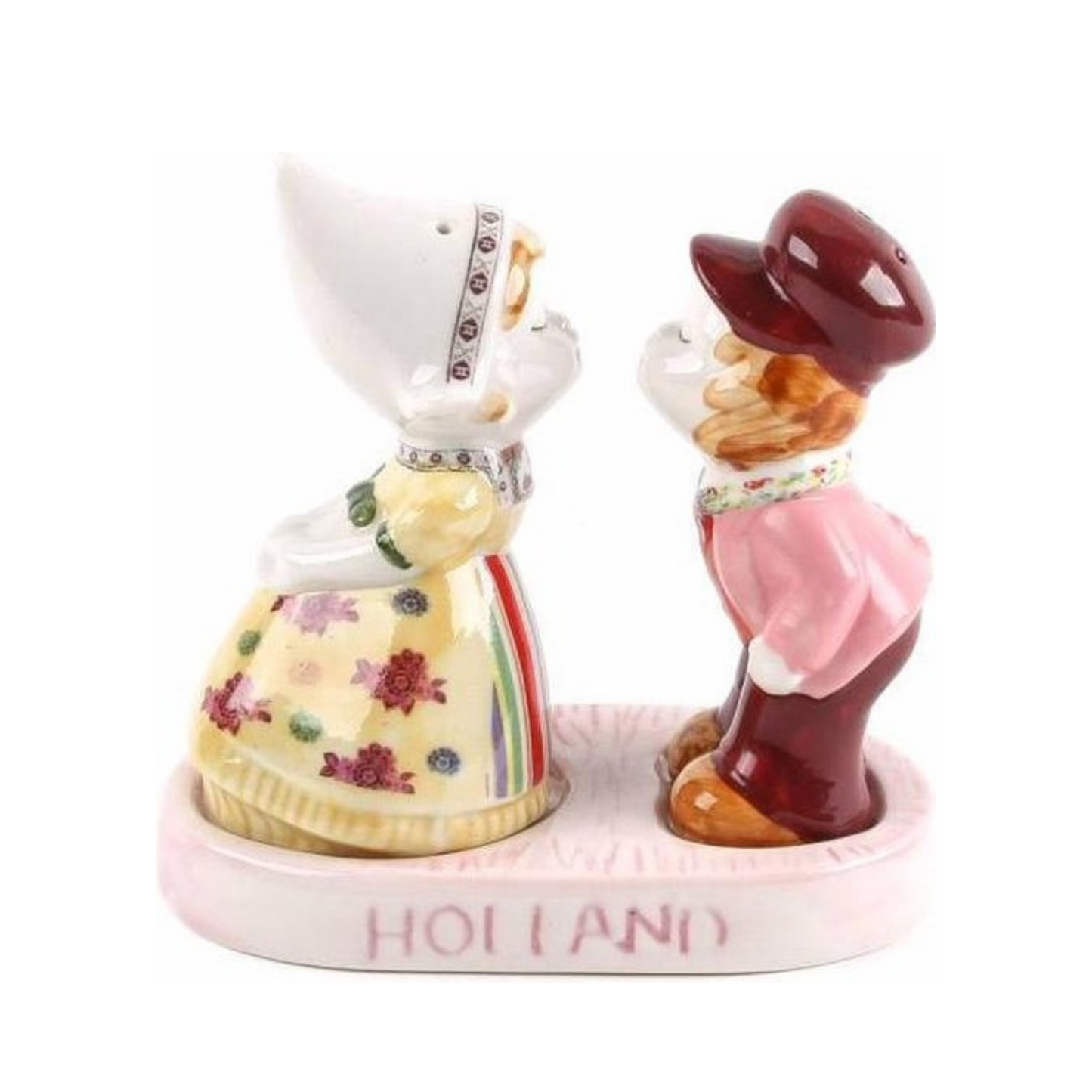peper en zout stel kleur kussend paar porselein holland souvenir Dit klassieke en Hollandse kussend paar peper en zoutstel is het perfecte cadeau voor een geliefde of een goede vriend! Het klassieke Hollandse ontwerp in kleur is tijdloos en stijlvol. Het stelletje is gemaakt van hoogwaardig keramiek en zullen jarenlang meegaan. Geef ze een uniek cadeau dat ze nooit zullen vergeten!