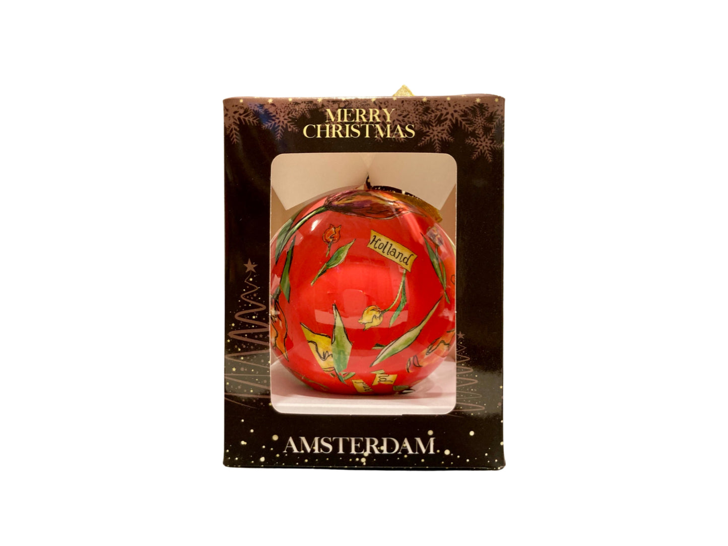 grote kerstbal XL holland met tulpen roze kerst ornament kerstversiering gift box cadeau amsterdam nederland souvenir toerist kerstmis mooi kado