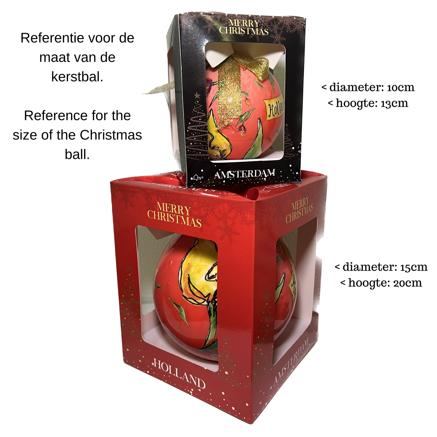 grote kerstbal XL holland met tulpen roze kerst ornament kerstversiering gift box cadeau amsterdam nederland souvenir toerist kerstmis mooi kado