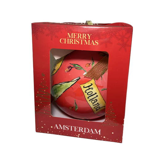 grote kerstbal XL holland met tulpen roze kerst ornament kerstversiering gift box cadeau amsterdam nederland souvenir toerist kerstmis mooi kado
