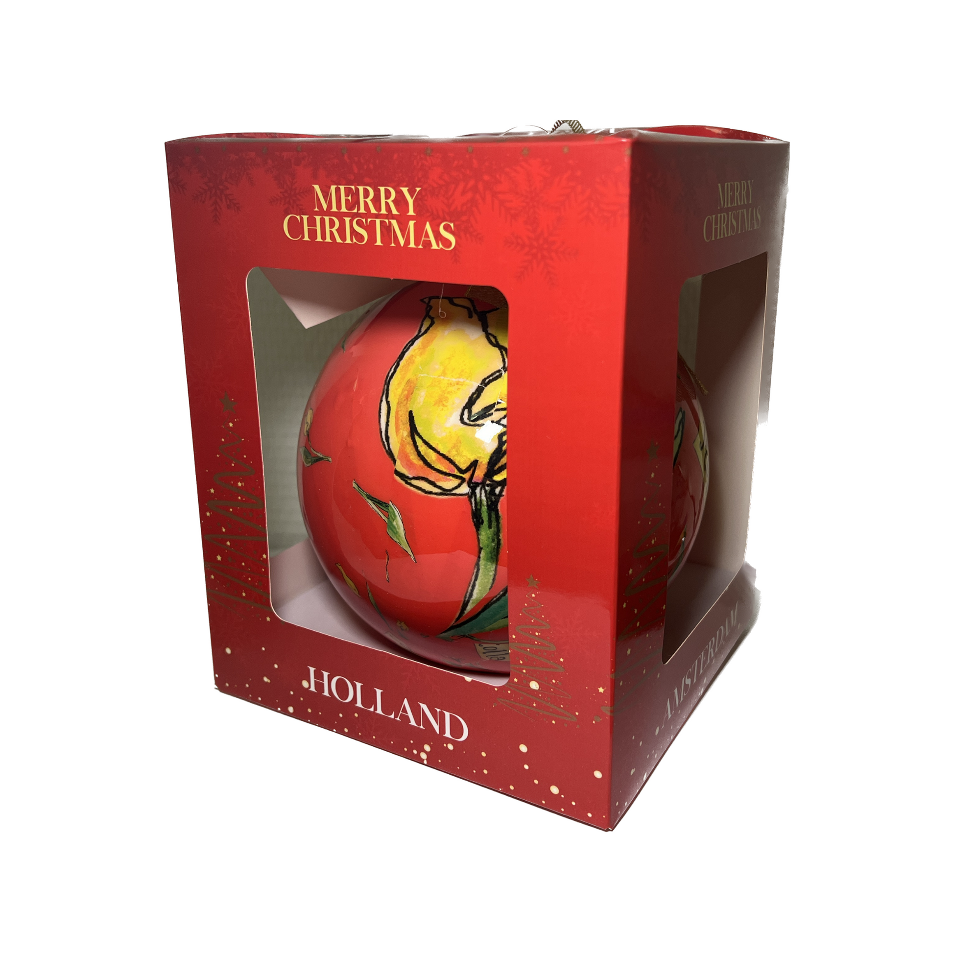 grote kerstbal XL holland met tulpen roze kerst ornament kerstversiering gift box cadeau amsterdam nederland souvenir toerist kerstmis mooi kado