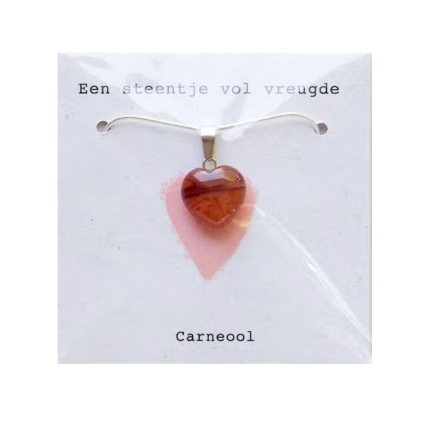 zuiverend kristal crystals echte kristal roze hartjes ketting hart heart zilver cadeau idee creatief kado origineel goedkoop makkelijk voor iedereen vrouw man kind vriendin vriend bescherming carneool sterk vreugde happiness carnelian